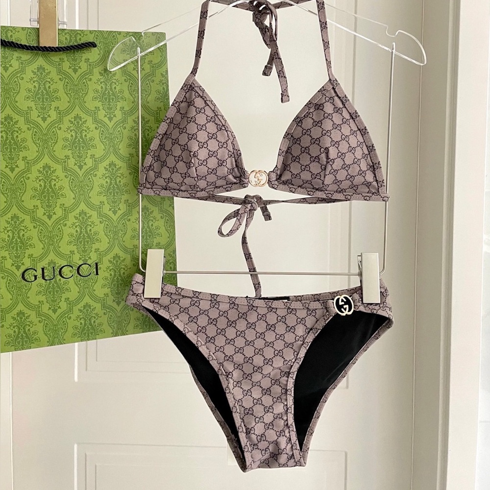 Gucci Beige Monogram Triangle Bikini Set